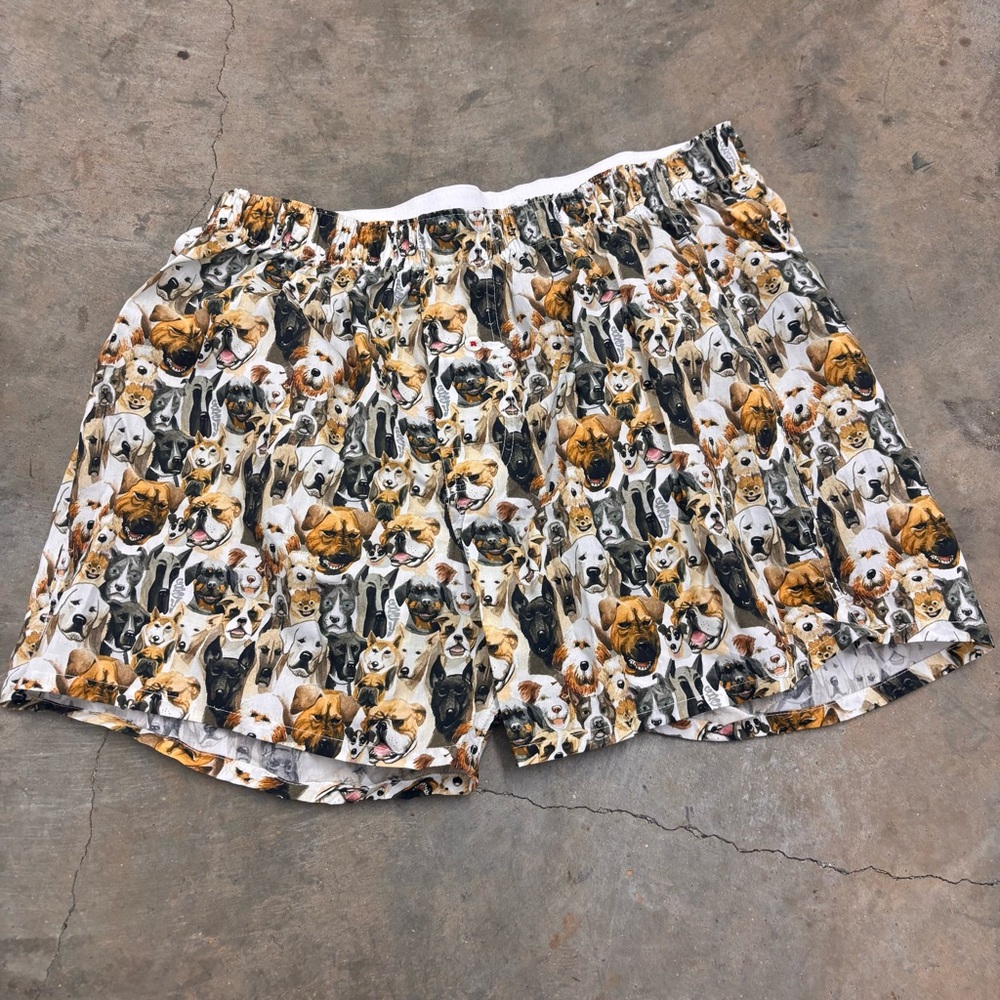 Druthers NYC Dog Man Organic White Brown Cotton Boxers Mens Large